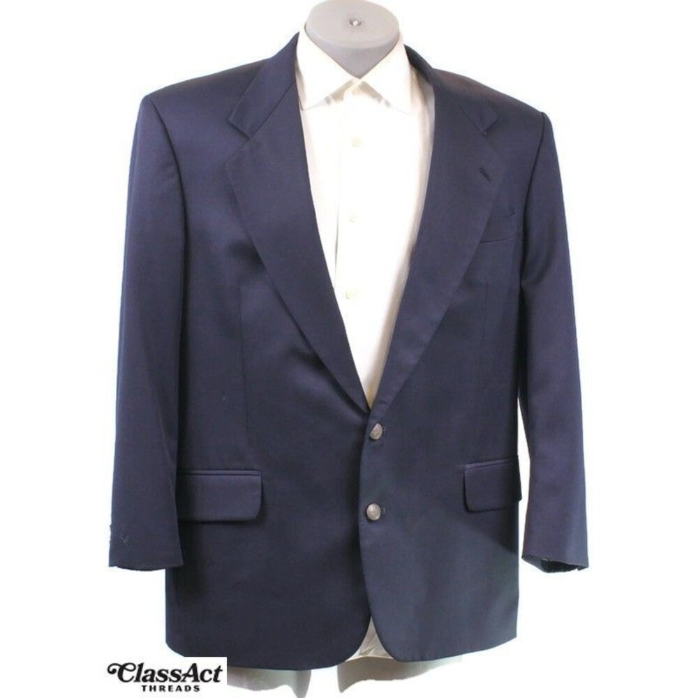 Oscar De La Renta Blazer Sport Coat Mens Navy Metal Buttons Wool 44R